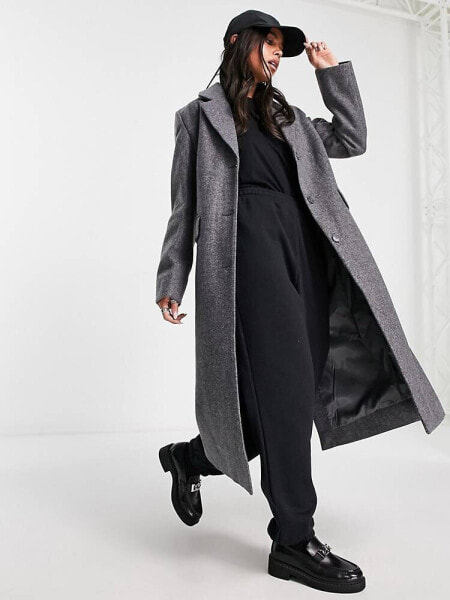 Weekday Daphne double breasted formal maxi coat in dark grey