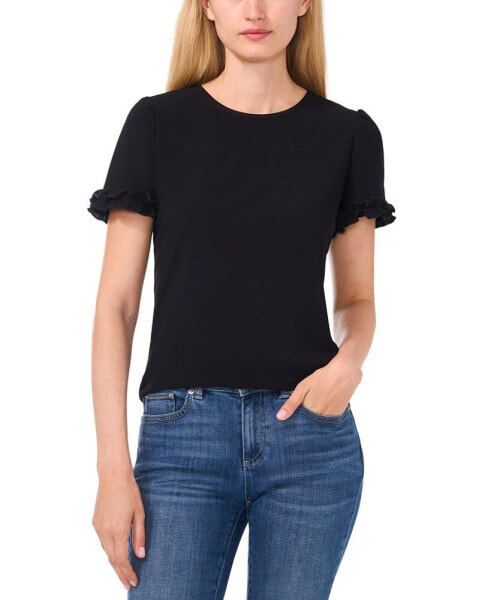 Women's Short-Sleeve Ruffle-Cuff Knit Top