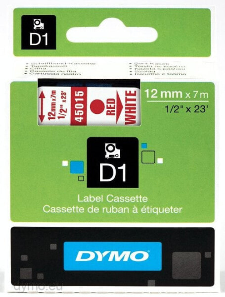 Dymo D1 Schriftband 12 mm x 7 m rot auf weiß 45015 - Labels
