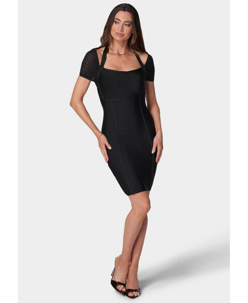 Women's Mesh Overlay Bandage Dress