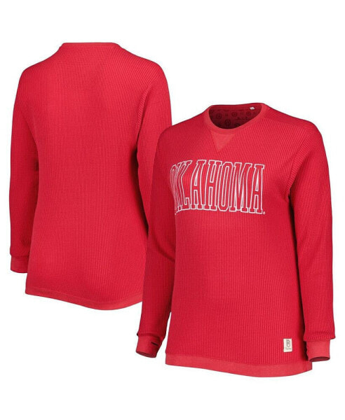 Women's Crimson Oklahoma Sooners Surf Plus Size Southlawn Waffle-Knit Thermal Tri-Blend Long Sleeve T-shirt