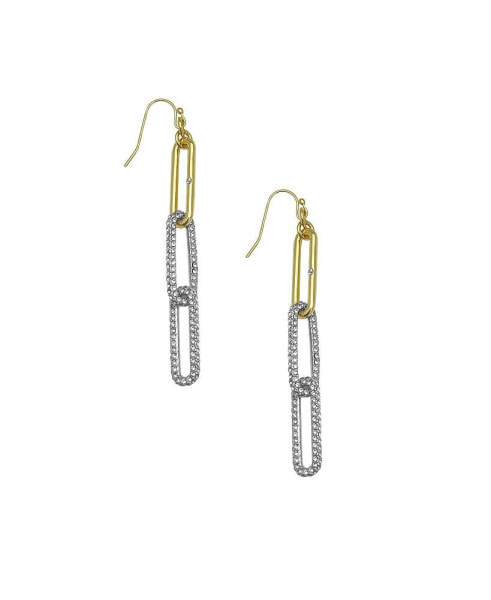 Two-Tone Glass Stone Paper Clip Fish Hook Drop Earrings