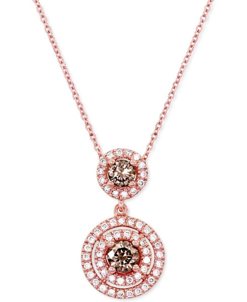 Le Vian chocolate Diamond (1/2 ct. t.w.) & Vanilla Diamond (1/4 ct. t.w.) Double Drop Halo 18" Pendant Necklace in 14k Rose Gold