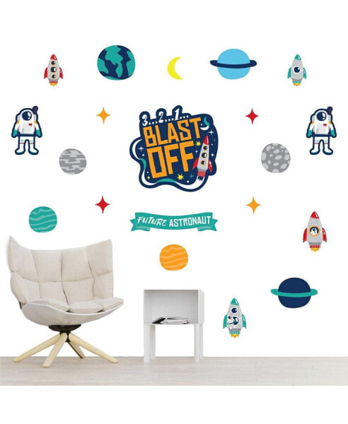 Blast Off to Outer Space - Nursery Vinyl Wall Art Stickers - Wall Decals - 20 Ct
