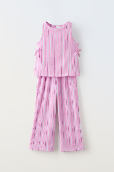 Striped textured top and trousers co-ord