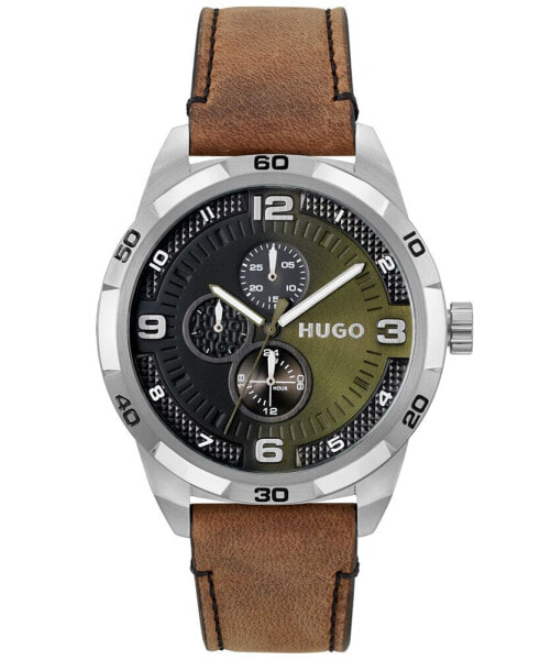 Часы и аксессуары Hugo Boss Мужские наручные часы Grip Brown из натуральной кожи, 46 мм