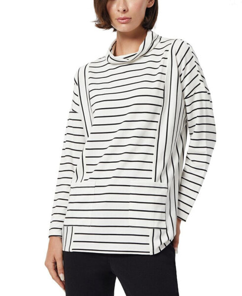 Women's Striped Mock-Neck Pullover Top