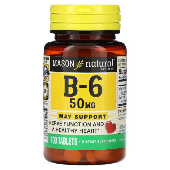 Витамин B-6, 50 мг, 100 таблеток Mason Natural