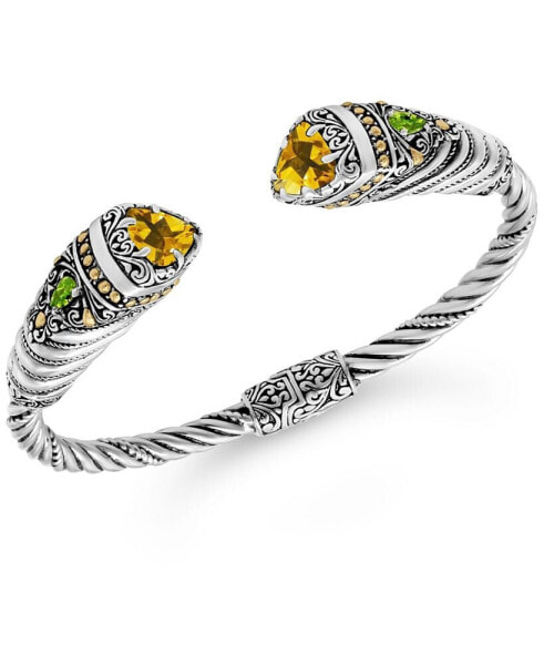 Citrine & Bali Uluwatu Cuff Bracelet in Sterling Silver and 18K Gold