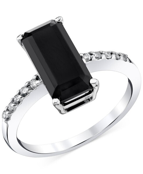 Onyx & Diamond (1/10 ct. t.w.) Large Emerald-Cut Statement Ring in Sterling Silver