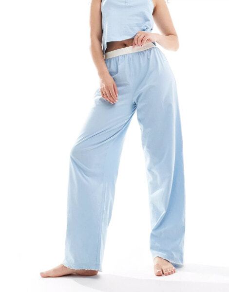 ASOS DESIGN mix & match pyjama trousers with exposed waist in blue