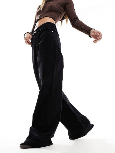 Mango cord relaxed straight leg jeans in black