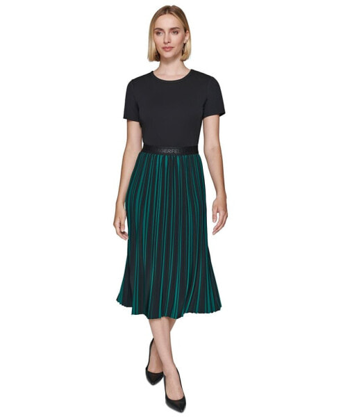 Women's Pleated-Skirt Colorblocked Midi Dress