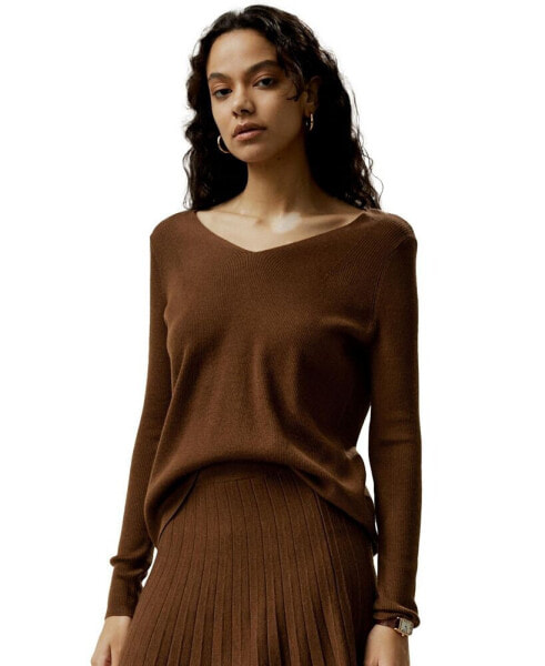 Women's V-neck Ultra-fine Merino Wool Sweater for Women