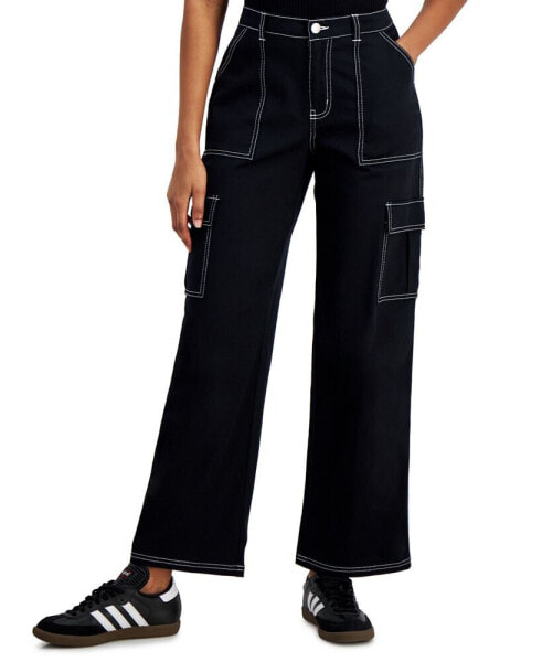 Juniors' Wide-Leg Comfort Fit Cargo Utility Pants