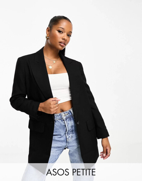 ASOS DESIGN Petite – Perfect – Longline-Blazer in Schwarz