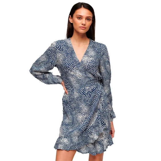 SUPERDRY Printed Wrap Long Sleeve Short Dress