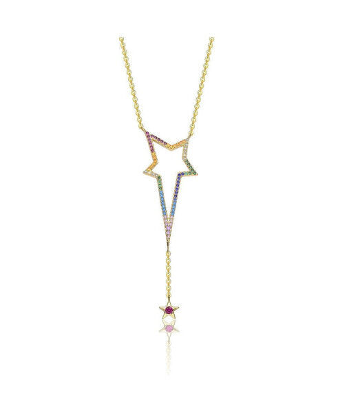 Sterling Silver 14K Gold Plated Multi Color Cubic Zirconia Spring Ring Star Necklace