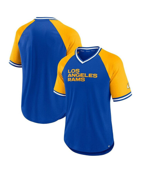 Men's Royal Los Angeles Rams Second Wind Raglan V-Neck T-shirt