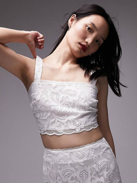 Topshop co-ord lace detail cropped top in ivory 