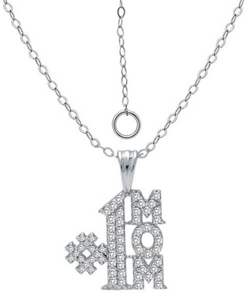 Cubic Zirconia Pavé #1 Mom Pendant Necklace in Sterling Silver, 16" + 2" extender, Created for Macy's