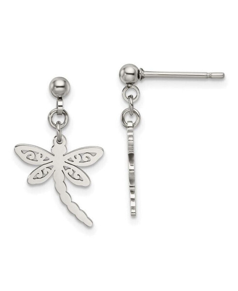 Stainless Steel Polished Dragonfly Dangle Earrings