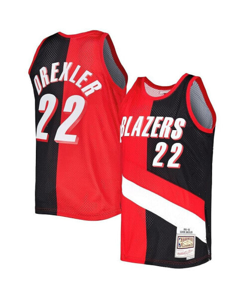 Men's Clyde Drexler Red, Black Portland Trail Blazers Hardwood Classics 1991-92 Split Swingman Jersey