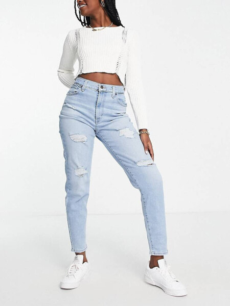 Levi's high waisted distressed mom jean in light wash blue