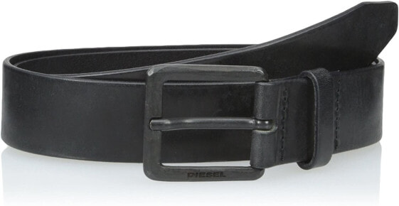 Мужской ремень черный кожаный для брюк широкий с пряжкой Diesel Bas Mens Belt