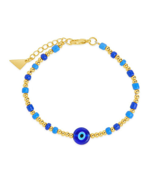 Gold-Tone or Silver-Tone Blue Beaded Sibyl Bracelet