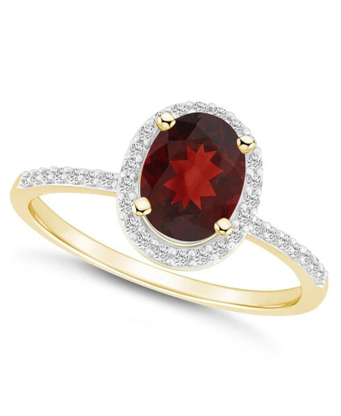 Garnet (1-1/2 ct. t.w.) and Created Sapphire (1/5 ct. t.w.) Halo Ring in 10K Yellow Gold