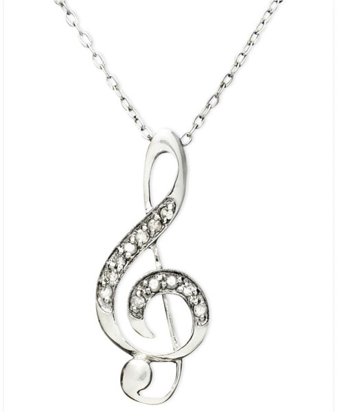 Macy's diamond Pendant Necklace, Sterling Silver Diamond Music Note (1/10 ct. t.w.)