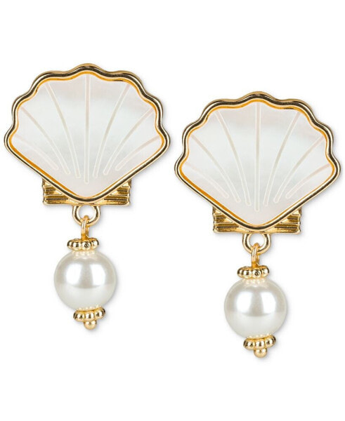 Gold-Tone Mother-of-Pearl Shell & Imitation Pearl Drop Earrings