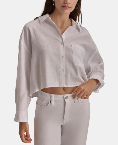 Women's Oversized Cropped Button-Front Shirt