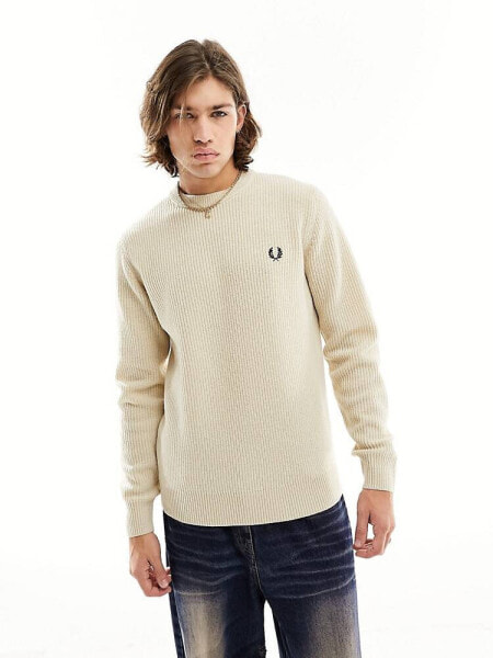 Fred Perry textured lambswool jumper in oatmeal 