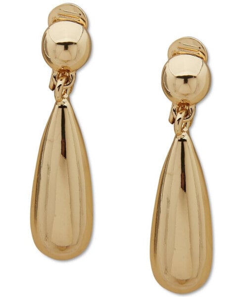 Gold-Tone Tear-Shape Clip-On Drop Earrings