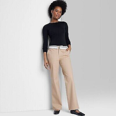 Women's Mid-Rise Foldover Straight Chino Pants - Wild Fable Light Taupe 4