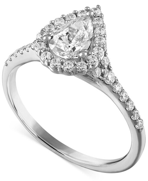 Certified Diamond Pear Halo Engagement Ring (1 ct. t.w.) in 14k White Gold Featuring Diamonds from De Beers Code of Origin, Created for Macy's