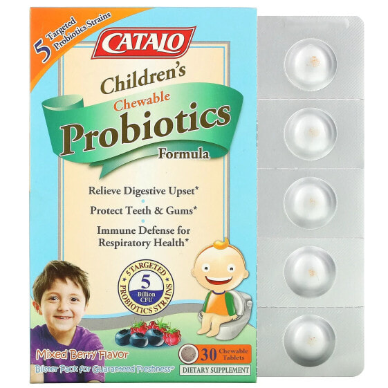 Пробиотики жевательные для детей, смешанная ягода, 5 миллиардов КОЕ, 30 жевательных таблеток, Catalo Naturals