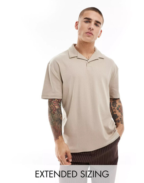 ASOS DESIGN rib revere polo in beige