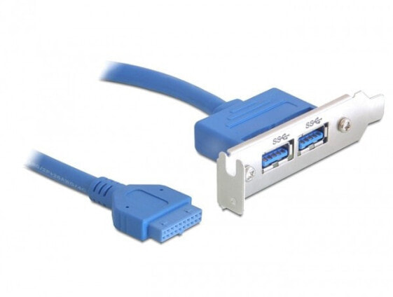Delock USB 3.0 19-pin - 2 x USB 3.0-A - 0.4 m - USB A - USB 3.2 Gen 1 (3.1 Gen 1) - Male/Female - 5000 Mbit/s - Blue