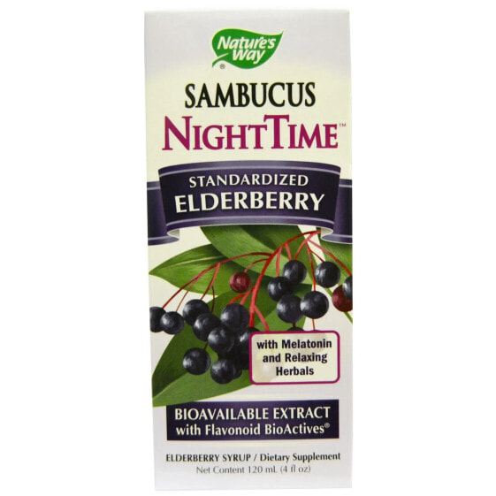 Витаминный сироп NATURE'S WAY Sambucus, ночной сироп с мелатонином, бузина, 4 унции (120 мл)