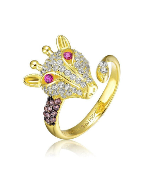 14k Yellow Gold Plated with Amethyst, Ruby Cubic Zirconia Animal Ring in Sterling Silver