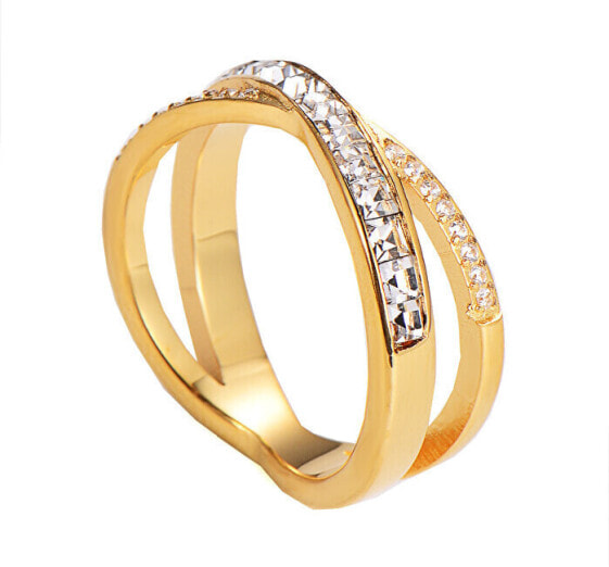 Sparkling gold-plated ring with zircons