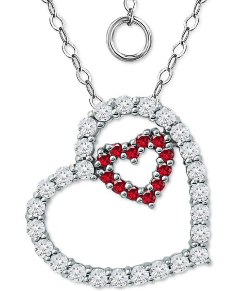 Giani Bernini lab-Created Ruby & Cubic Zirconia Heart-in-Heart Pendant Necklace in Sterling Silver, 16" + 2" extender, Created for Macy's