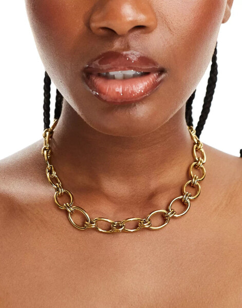 ASOS DESIGN waterproof stainless steel necklace with mixed link chain design in gold tone