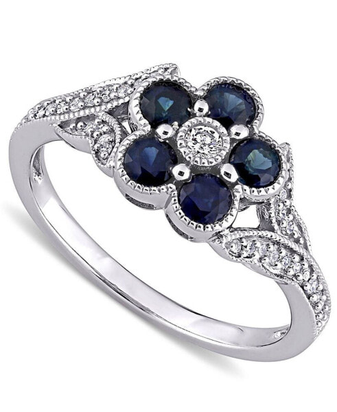 Sapphire (4/5 ct. t.w.) & Diamond (1/6 ct. t.w.) Flower Ring in 10k White Gold