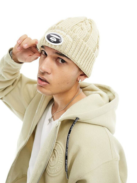 Aape By A Bathing Ape cable knit beanie in beige