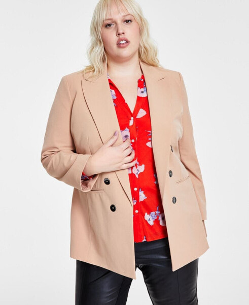 Plus Size Bi-Stretch Faux-Double-Breasted Blazer, Created for Macy's