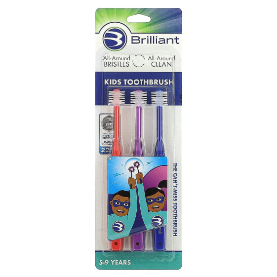 Brilliant, Kids Toothbrush, 5-9 Years, 3 Toothbrushes